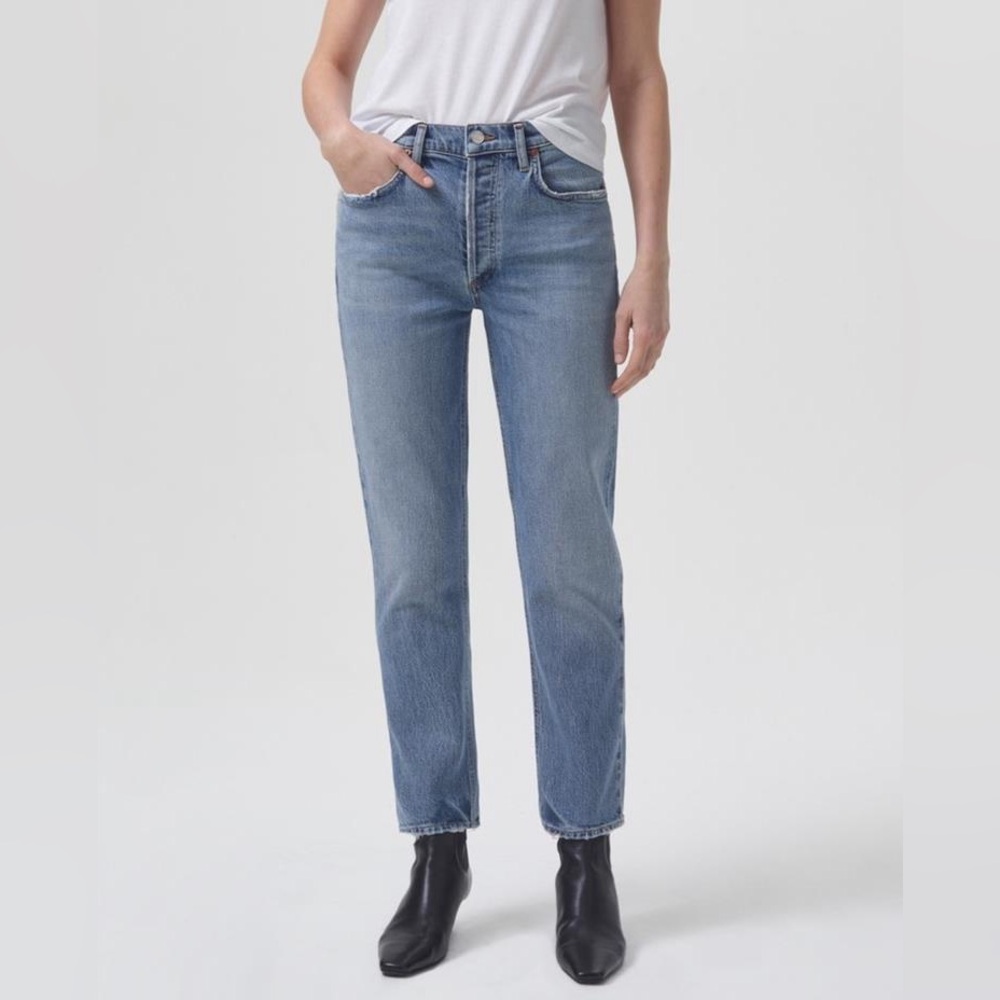 Agolde Riley Long High Rise Straight Jeans Size 31 Quiver Slim Straight Leg